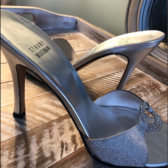 Stuart Weitzman ..... silver heel slides